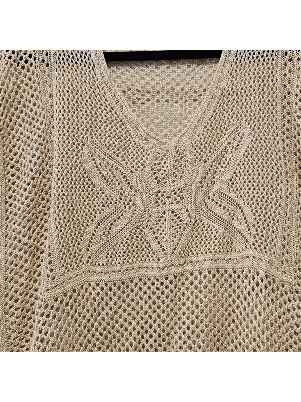 One World Beige Knit Poncho with Fringe Size 2XL - Picture 4 of 7